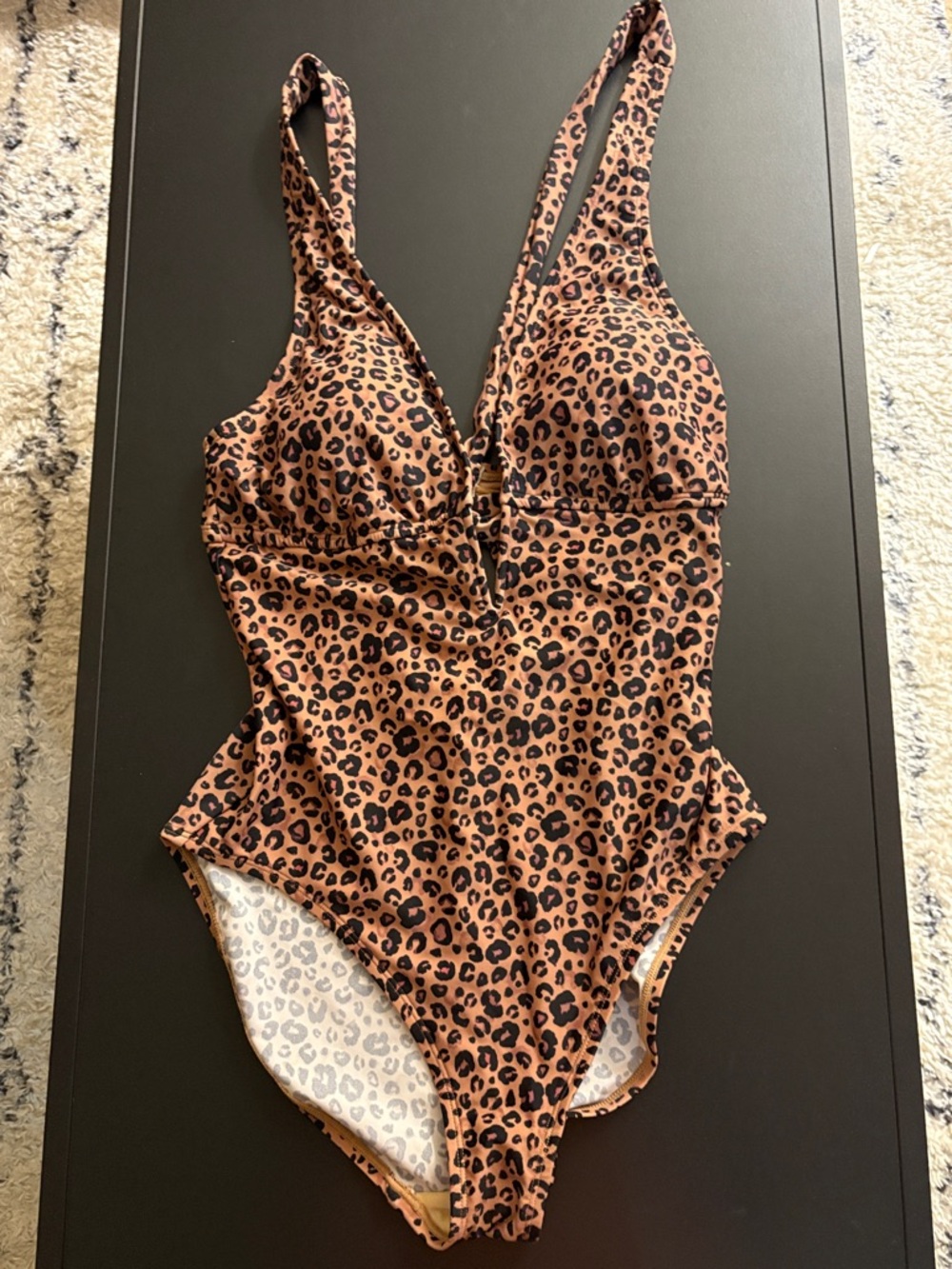 Leopard Print One-Piece Swimsuit - Brown & Black